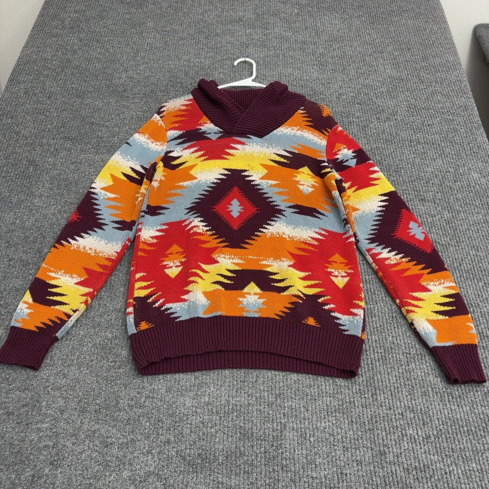 Sun + Stone Sweater Mens S Multicolor Cotton Southwestern Shawl Neck Boho Style